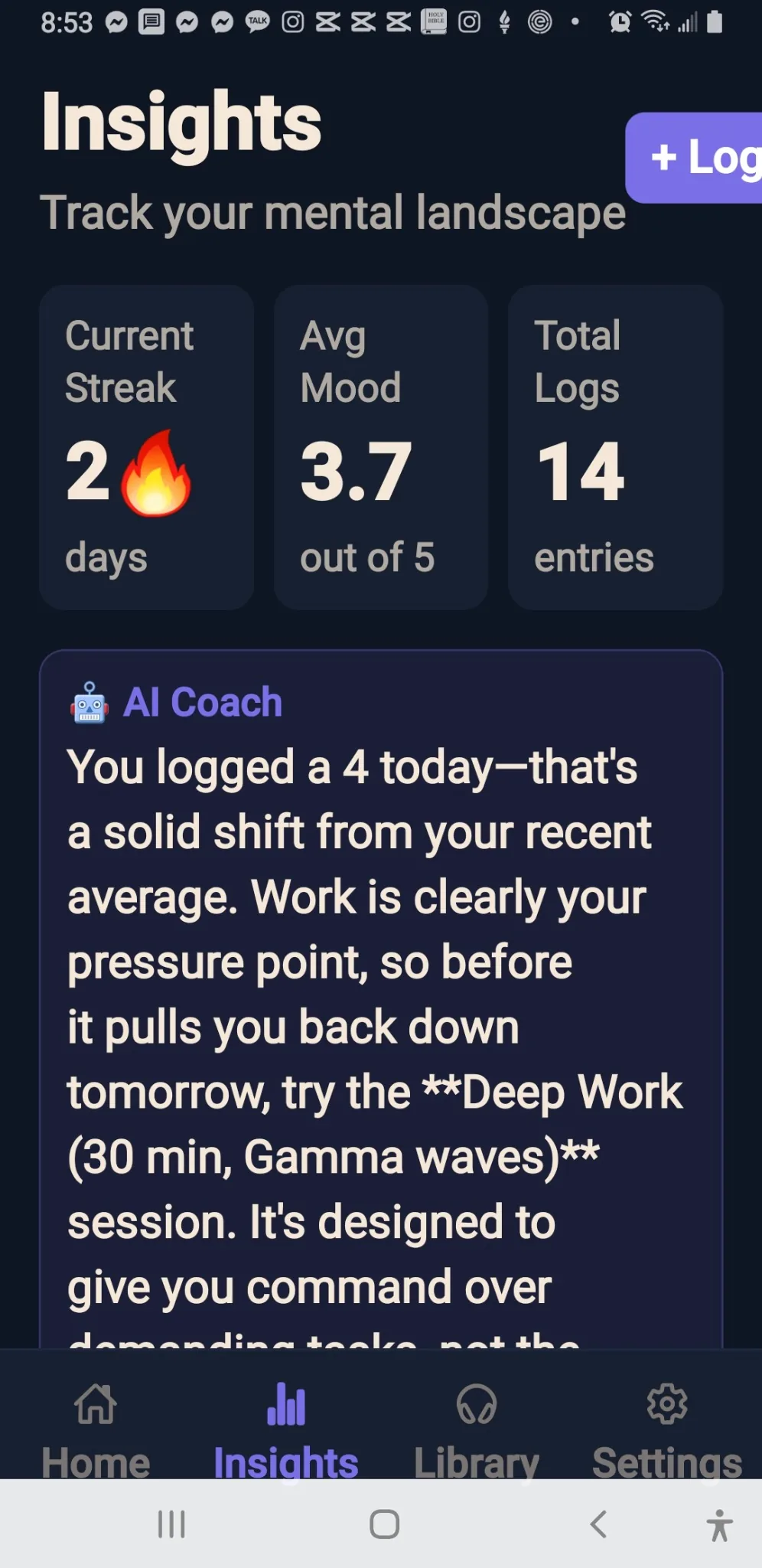 Awakened Mind AI coach screen