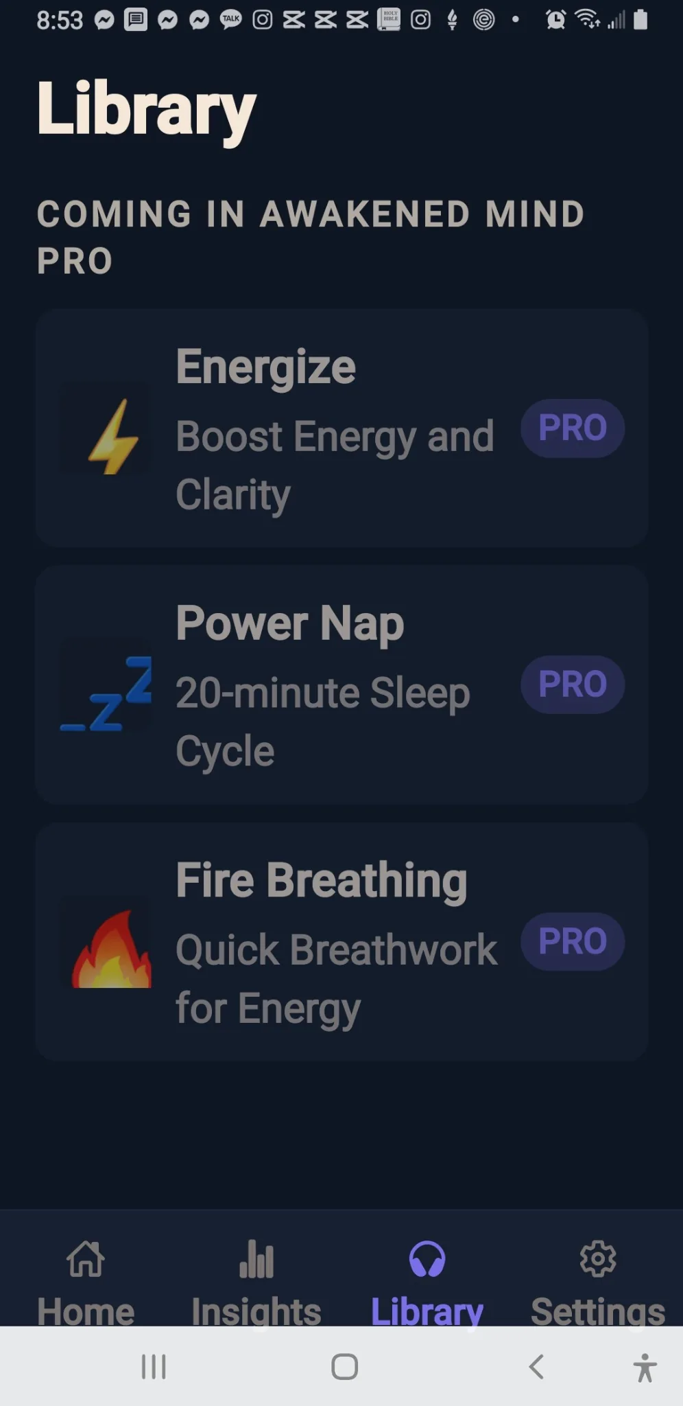 Awakened Mind Pro library screen